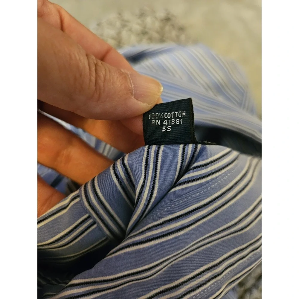 Ralph Lauren Button Down Mens 18 34/35 Blue Striped Classic Fit Cotton Shirt